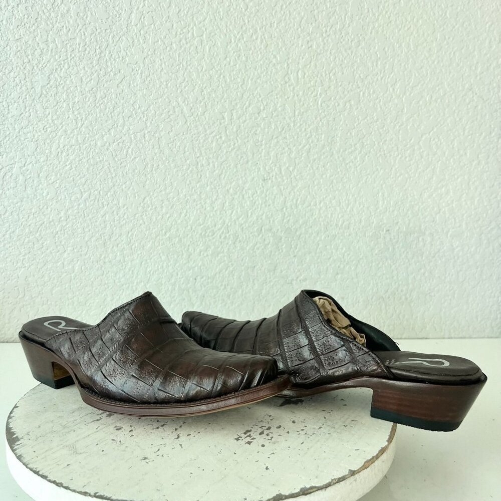 Rod Patrick Womens Mules 9.5 C Brown Caiman Leather Western Slip On Boots Shoes